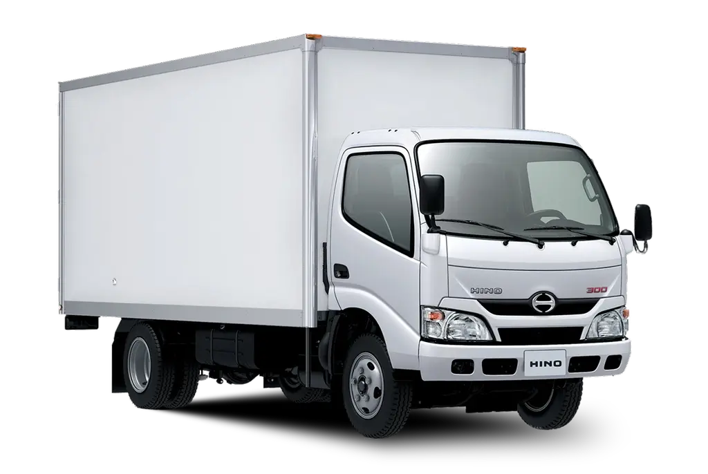 Camión Hino 300 furgón blanco, ideal para reparto y logística comercial.